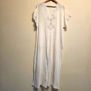 Elegant Ivory Lace-Trimmed Sheer Maxi Nightgown/Dress Women's Gauzy Renaissance